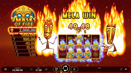 Mega Win in 9 Masks of Fire slot